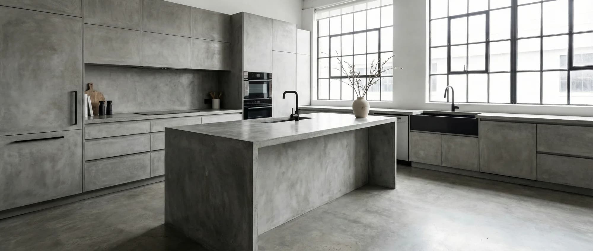 Concrete kitchen wrap finishes